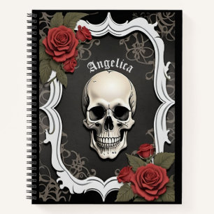 Carnet Crâne avec roses et cadre blanc