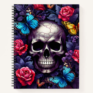 Carnet Crâne avec Roses et papillons Goth