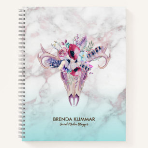 Carnet Crâne Boho Tribal & or Rose Faux Marble Ombre