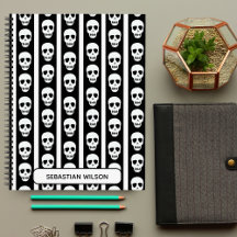 Crâne de Halloween noir et blanc à motif monogramm