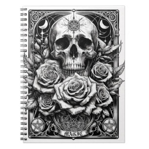 Carnet Crâne de squelette à pentacle et roses d'art de ta