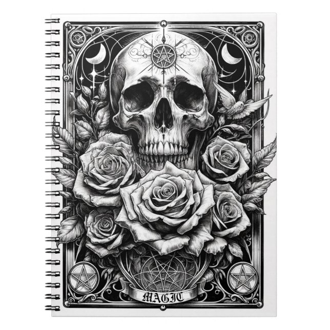 Carnet Crâne de squelette à pentacle et roses d'art de ta (Devant)