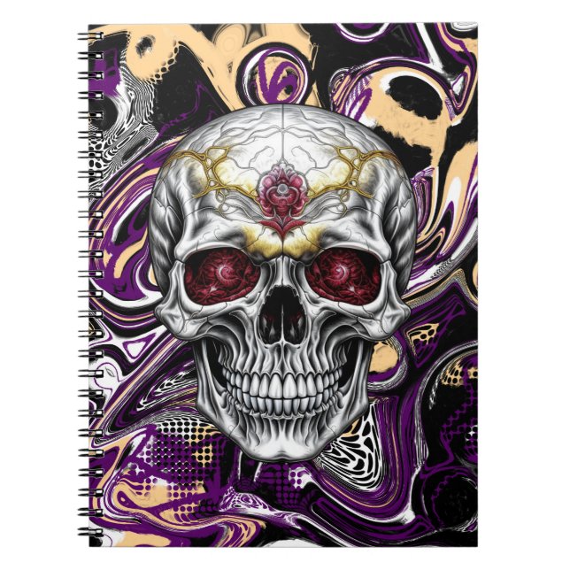 Carnet Crâne de sucre noir, violet et or (Devant)