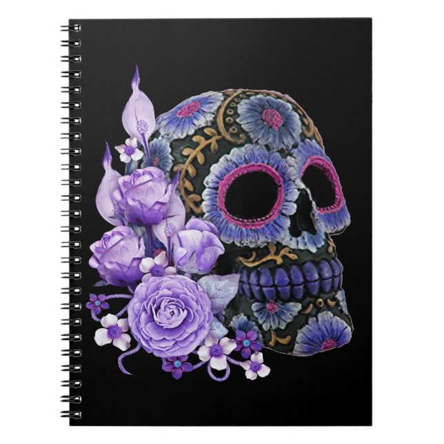 Carnet Crâne de sucre noir violet Floral Jour des morts (Devant)