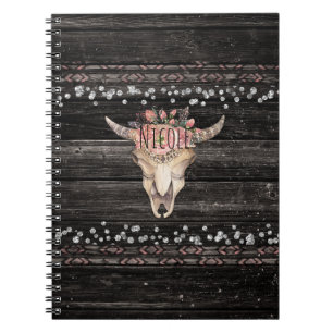 Carnet Crâne de vache floral rustique Boho Chic Country G