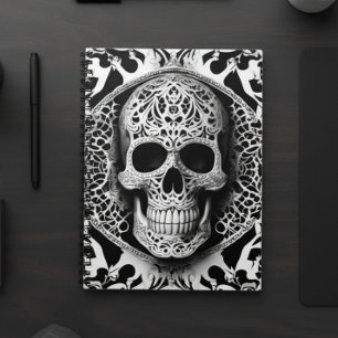 Carnet Crâne éffrayant de dentelle souriante noire et bla