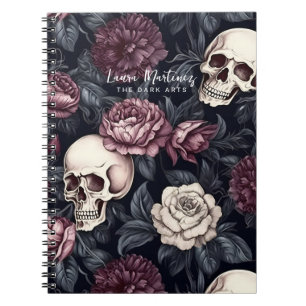 Carnet Crâne gothique foncé Mauve Floral Botanical