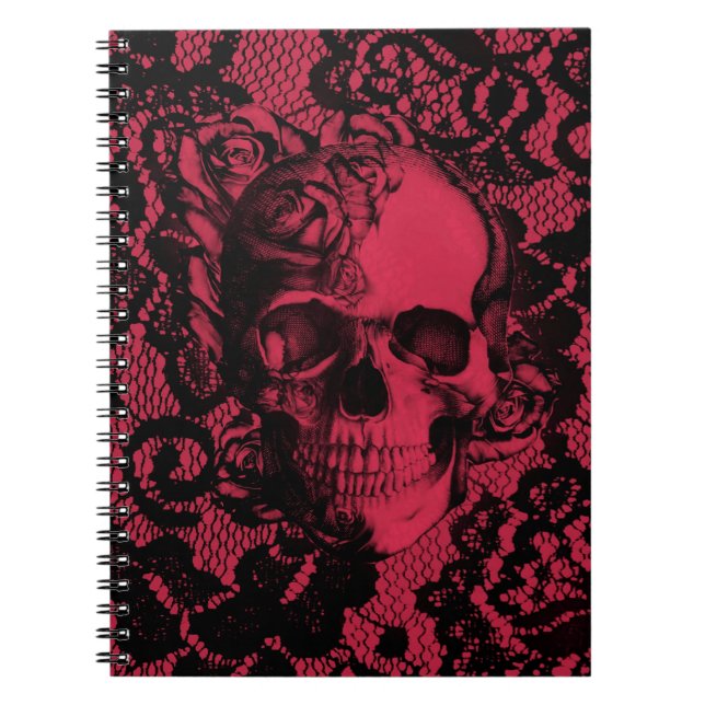 Carnet Crâne gothique rouge et noir de dentelle (Devant)