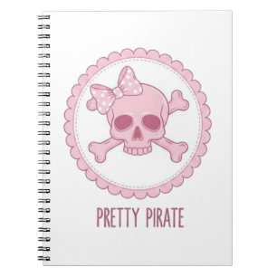 Carnet Crâne Rose Pastel Mignon avec Nœud et Os de Croix