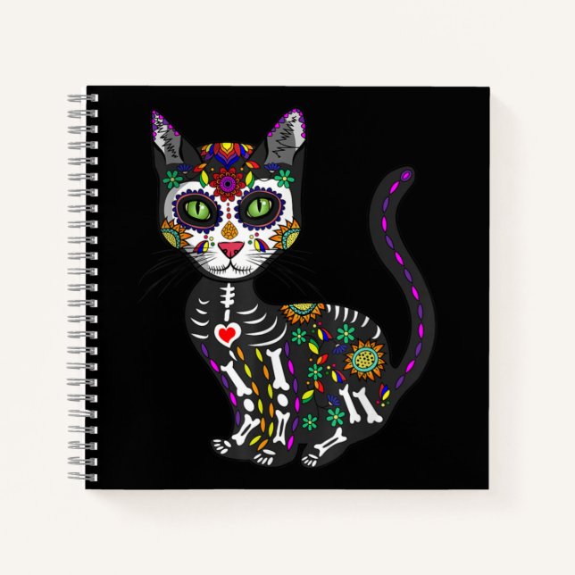 Carnet Crâne sucre Chat mexicain Halloween Jour De La Mor (Devant)