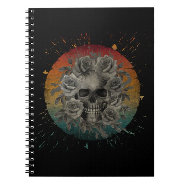 CARNET CRÂNE VINTAGE ET FLEURS NOIR ET BLANC (Devant)