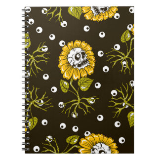 Carnet Crânes de tournesol : motif unique sans couture.