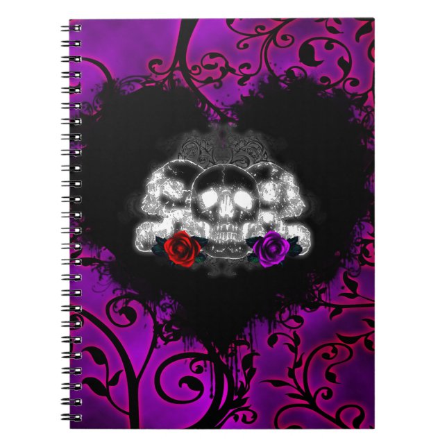 Carnet Crânes du coeur gothique et Rose (Devant)