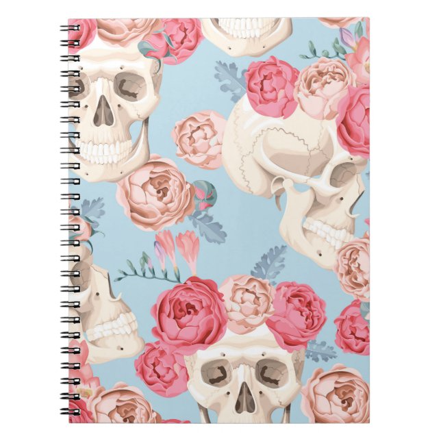 Carnet Crânes et Motif Vintage Rose (Devant)