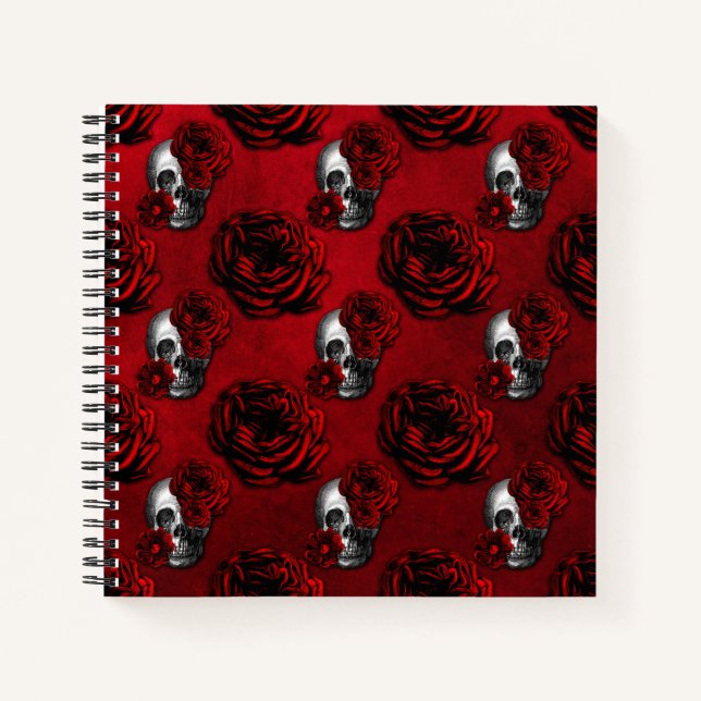 Carnet Crânes et Rose gothique rouge (Devant)