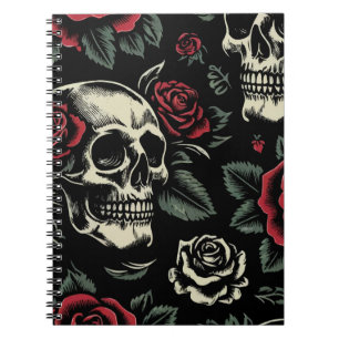 Carnet Crânes et roses rouges florale gothique 