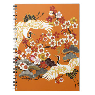 Carnet CRANES ET SAKURA DE COULEUR. Coloré floral transp