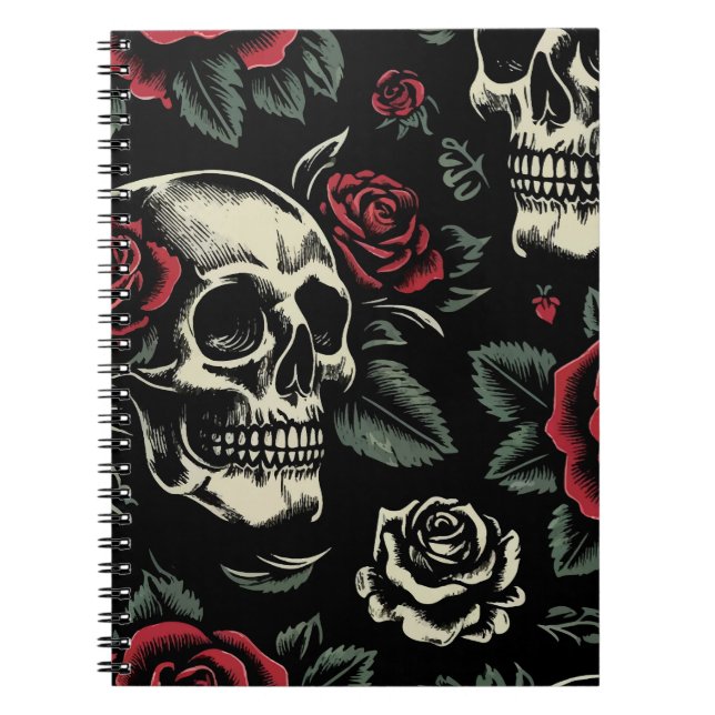 Carnet Crânes & Roses Rouges Floral Gothique (Devant)