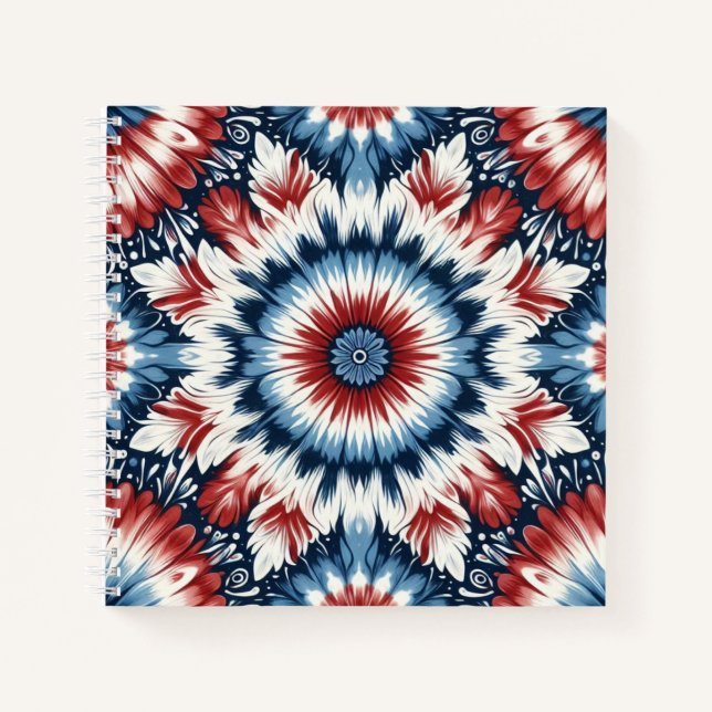 Carnet Cravate Tie-dye Rouge, Blanc & Bleu (Devant)