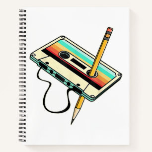 Carnet Crayon de bande cassette des années 80 Jeté rétro 