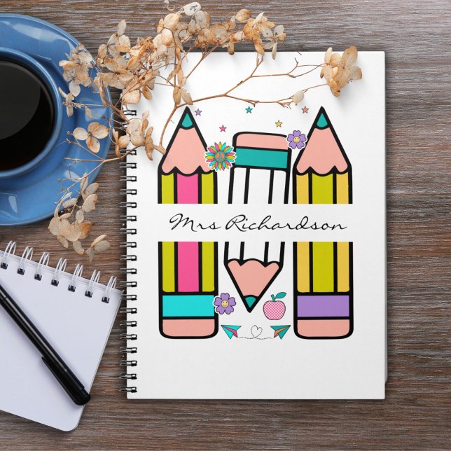 Carnet Crayon nom enseignant cartoon  (Créateur téléchargé)