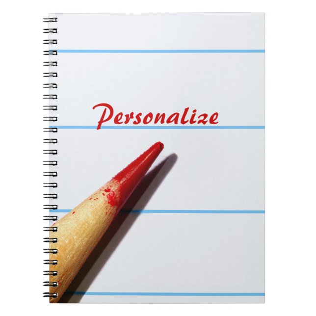 Carnet Crayon rouge de professeur sur le papier rayé avec (Devant)
