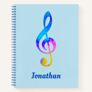 Carnet Crazy Rainbow Swirl Treble Clef et nom