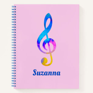Carnet Crazy Rainbow Swirl Treble Clef et nom rose