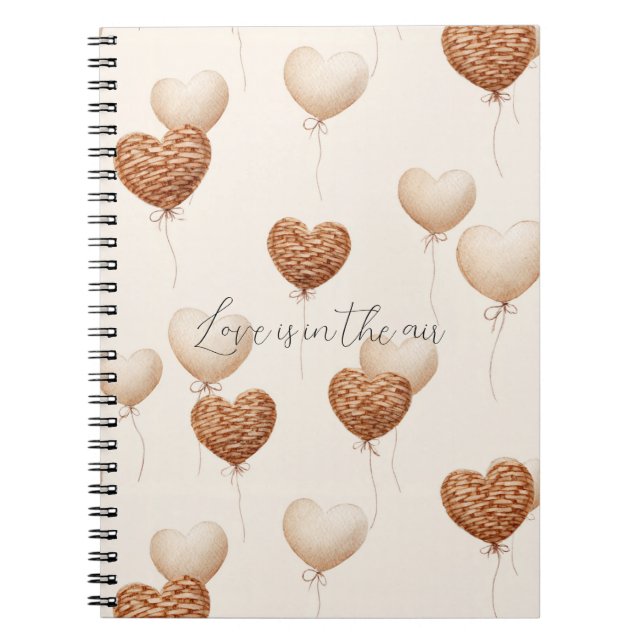 Carnet Cream Brown Heart Balloons Love in the Air (Devant)