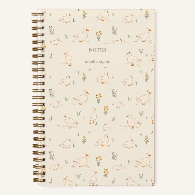 Carnet Cream Duck Wildflower Pattern Personalized Name (Recto)