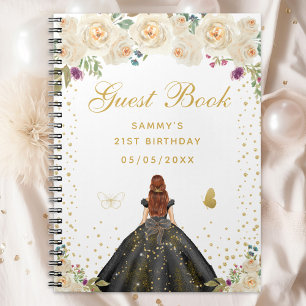 Carnet Cream Floral Brown Hair Princess Guest Book