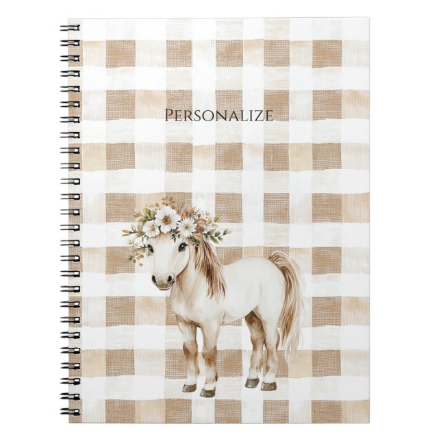 Carnet Cream White Plaid Stripes Floral Horse (Devant)