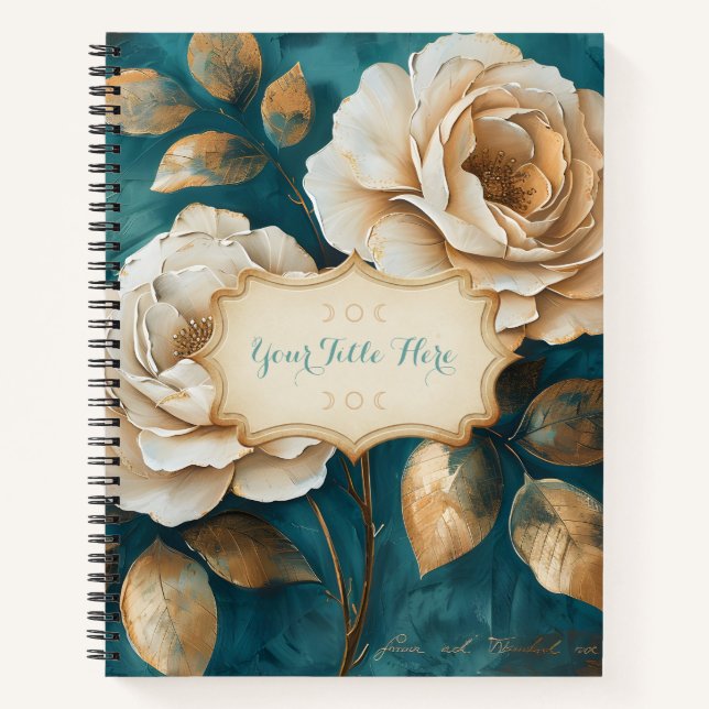 Carnet Create Your Own Teal & Golden Peach Roses Floral (Devant)