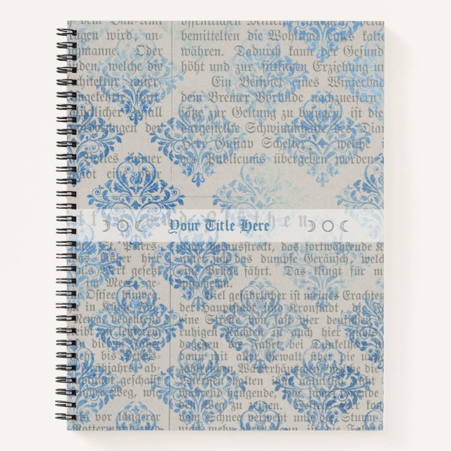 Carnet Create Your Own Vintage Blue Damask Newsprint (Devant)