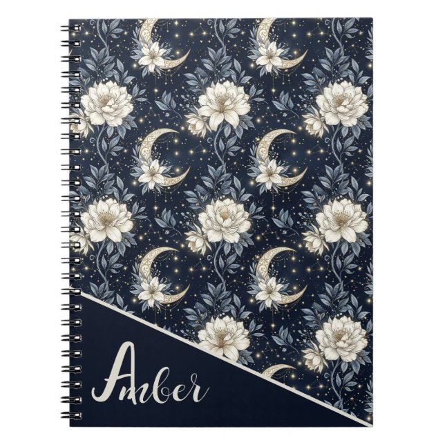 Carnet Création florale céleste et lune croissante de min (Devant)