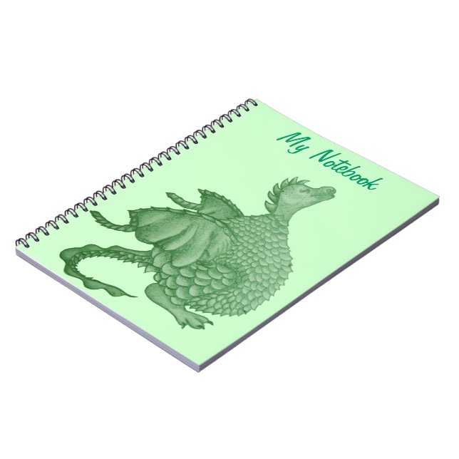 Carnet créature imaginaire mythique dragon vert mignon (Côté gauche)