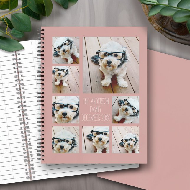Carnet Créer un collage photo personnalisé avec 8 photos  (Personalized notebook with an area for photos and text - option for different inside pages and coils)