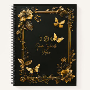 Carnet Créez vos propres papillons floraux dorés Noir