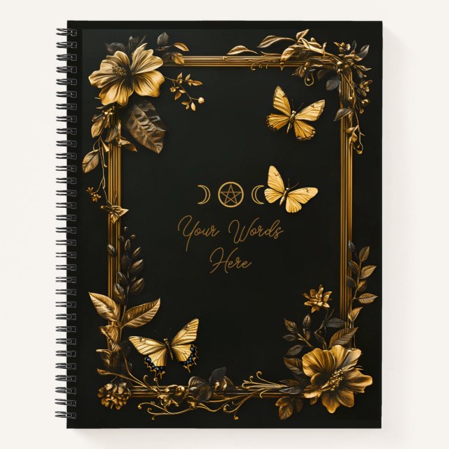 Carnet Créez vos propres papillons floraux dorés Noir (Devant)