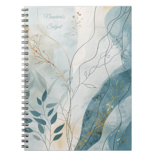 Carnet Créez Votre Propre Floral Minimaliste Bleu Ondulé