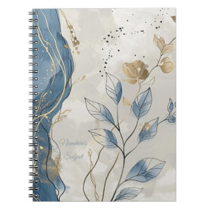Carnet Créez Votre Propre Floral Minimaliste Ondulé Bleu 