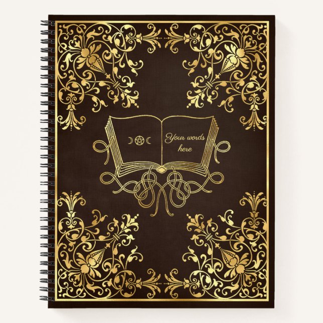 Carnet Créez votre propre grimoire brun orné doré (Devant)