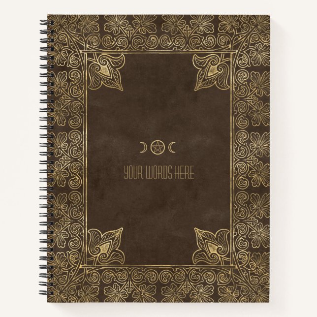 Carnet Créez votre propre marron chocolat filigrané doré (Devant)