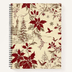 Carnet Crème Antique Bourgogne Hiver Oiseaux Floral de Ho
