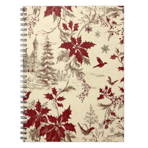 Carnet Crème Antique Bourgogne Hiver Oiseaux Floral de Ho
