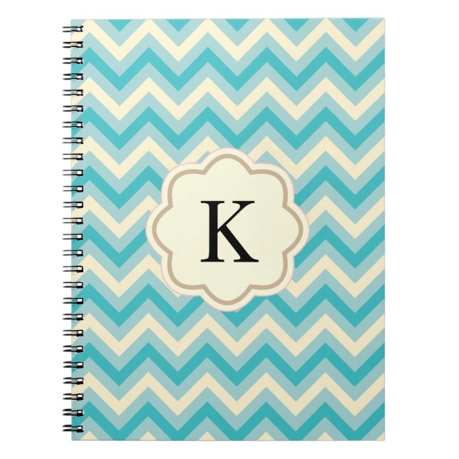 Carnet Crème Aqua Blue Chevron Zigzag Rayures (Devant)