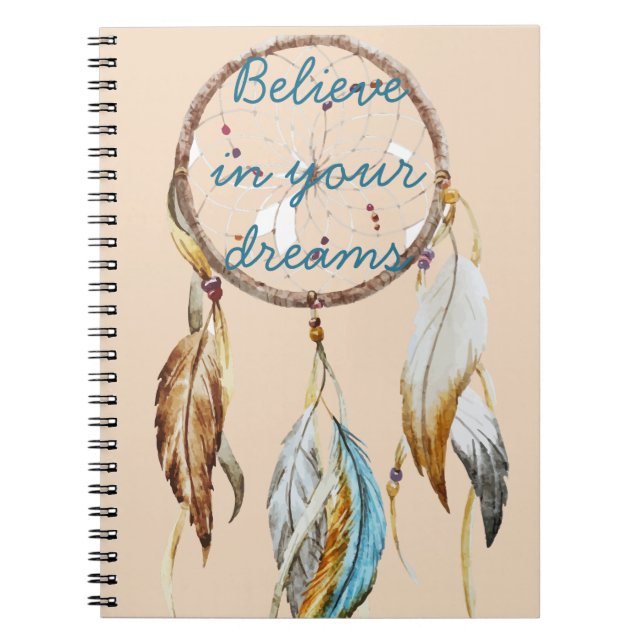 Carnet Crème Brown Turquoise Dream catcher aquarelle (Devant)