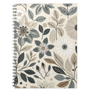 Carnet Crème et Vert Sauge Motif Floral Moderne Audacieux
