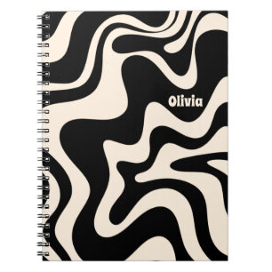 Carnet Crème noire Motif Abstraite Retro Liquid Swirl