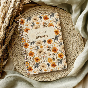 Carnet Crème Orange Marron Fleur Séchée Vintage